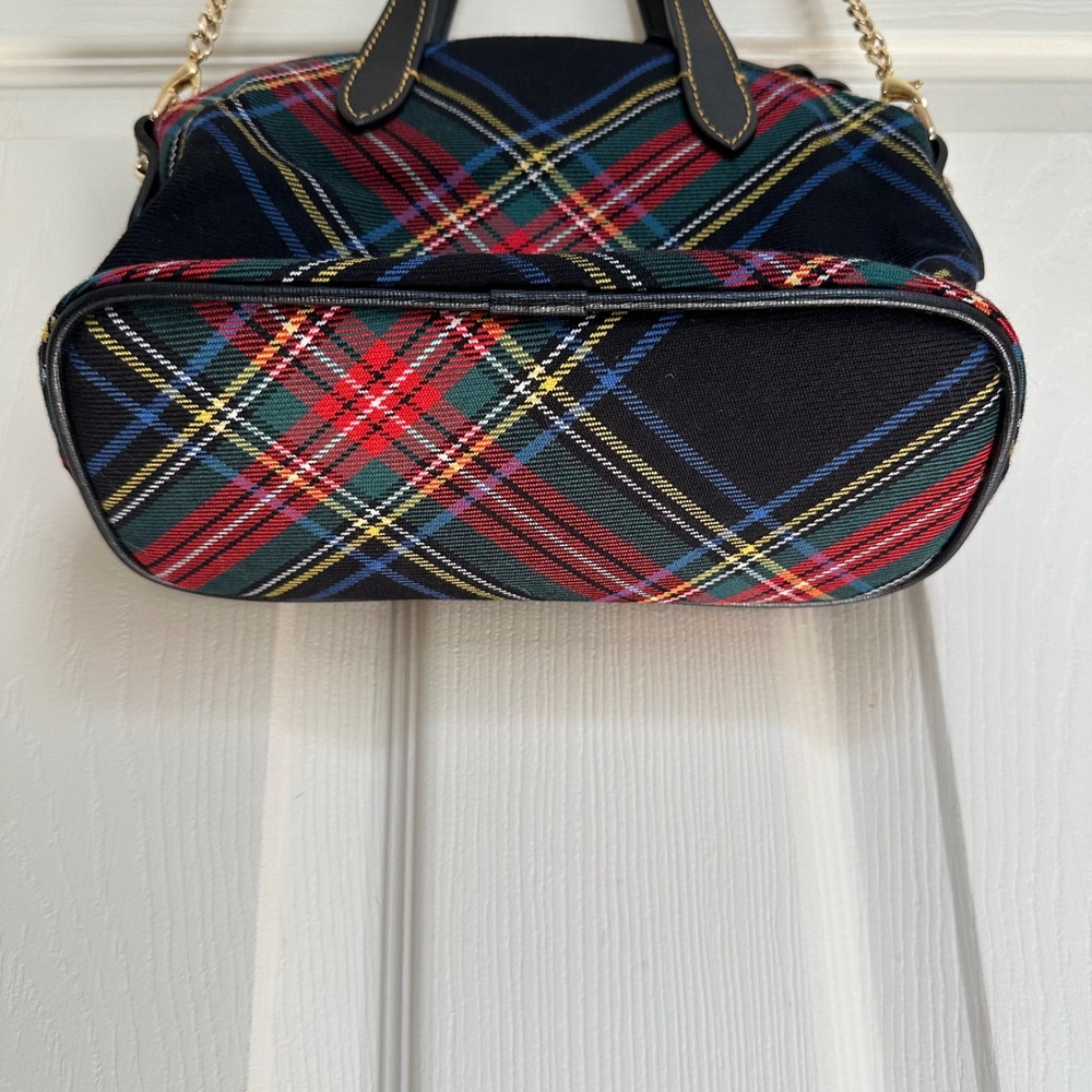 Dooney & Bourke Tartan Plaid Dome Satchel Crossbody Black Red Multi Gold Chain - Picture 4 of 16